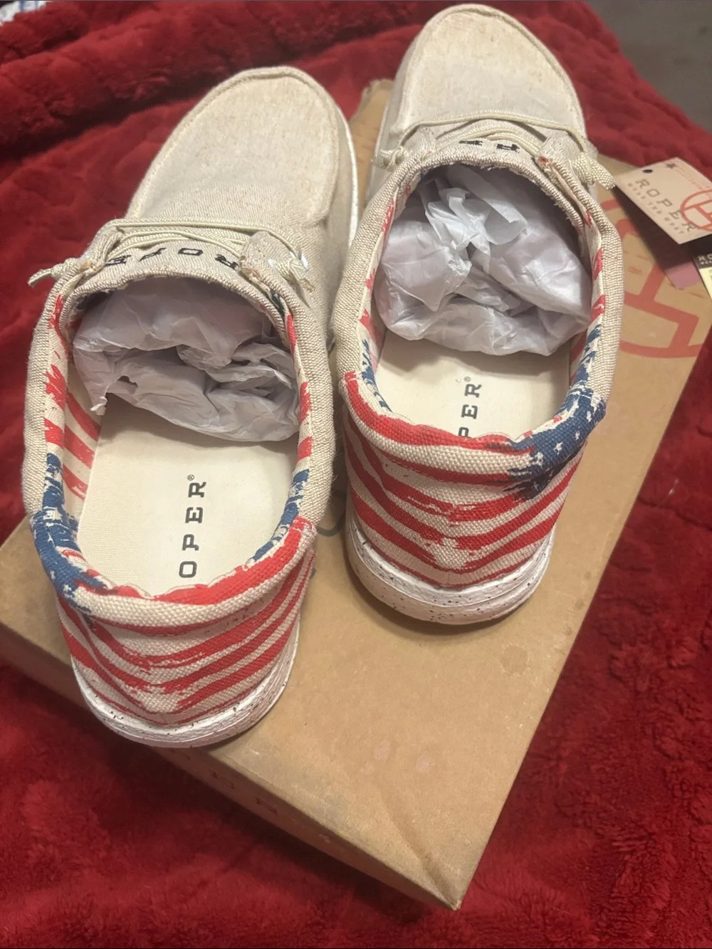 Roper Tan and Red Shoes